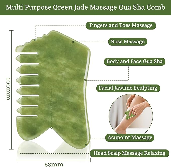 Scalp Massage Comb, Scalp Massager for Hair Growth, Head Scratcher for Itchy Scalp, Face and Body Gua Sha Tool, Meridian Brush, Natural Jade Stone