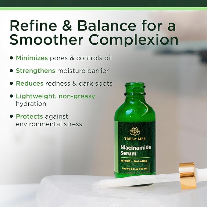 Tree of Life Niacinamide Serum For Face (Vitamin B3) - Pore Tightening Face Oil with Hyaluronic Acid & Vitamin E for Uneven Tone & Sensitive Skin - Dermatologist Tested, 2 Fl Oz - Mothers Day Gifts