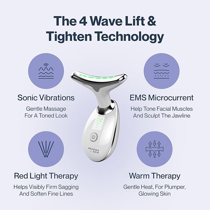 Renewa Skin Face & Neck Sculpting Tool Handheld Beauty Device with Gentle Light & Soothing Vibration At-Home Skincare Tool for a Smoother, Refreshed, and Radiant-Looking Complexion