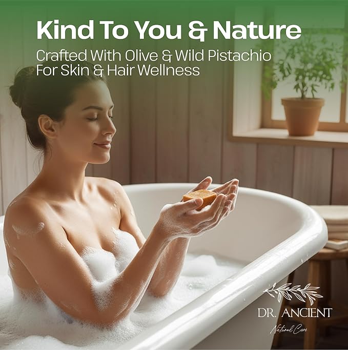 Dr.Ancient Wild Pistacia Bittim Soap Bar, Organic Soap Bars Handcrafted the Traditional Way, Natural Chemical-Free, Vegan, Used for Face Wash, Body Wash, Hand Cleansing and Skin Care
