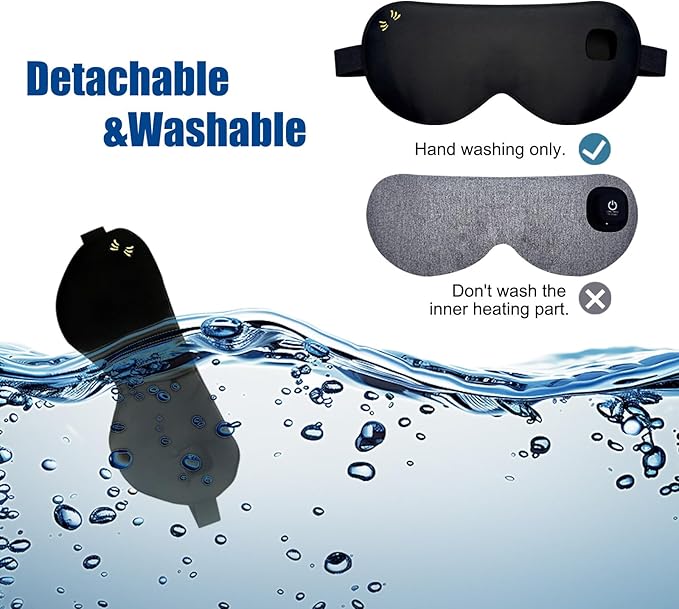 Heated Eye Mask - Rechargeable Cordless Silk Warm Eye Compress, 3 Temp Settings for Dry Eyes/Eye Fatigue, Light Blocking Soft Eye Heating Pad with Washable Cover, Travel-Friendly for Women & Men