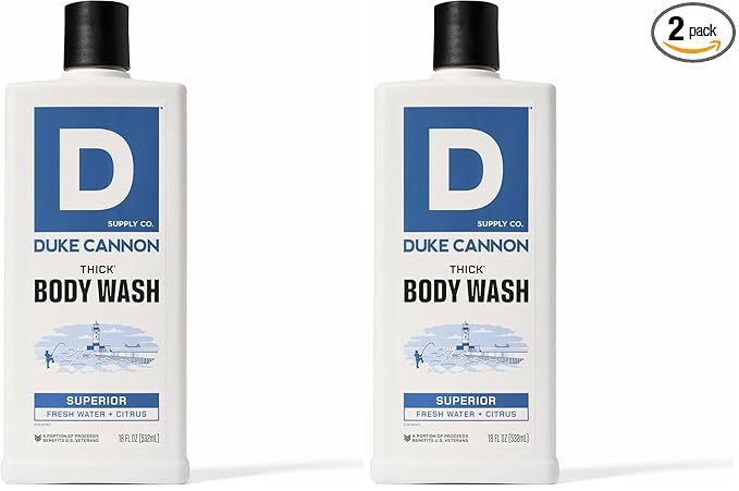 Duke Cannon Supply Co. Thick High Viscosity Body Wash – 3X Thicker, Plant-Based, Mineral-Enriched for Men – Men’s Body Scrub – Superior (Pack of 2)