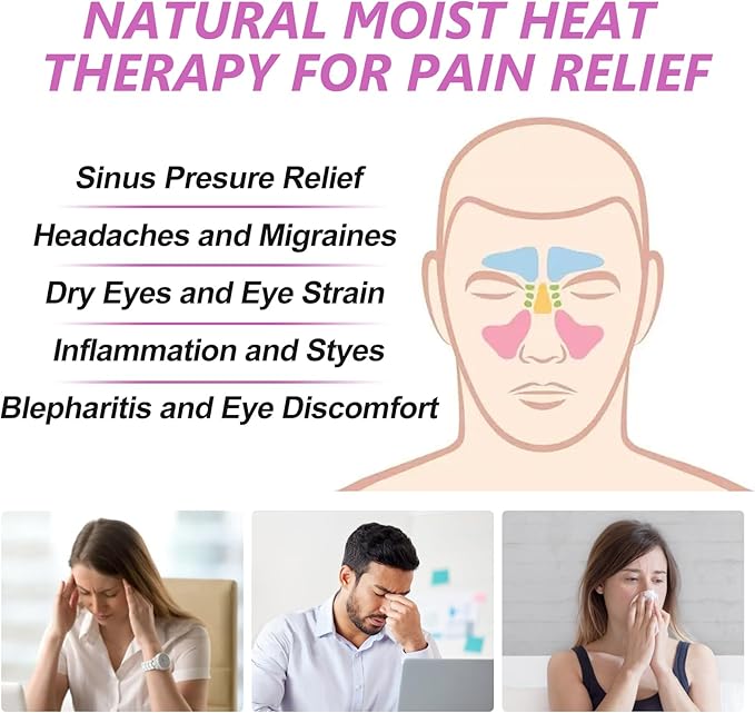 RelaxCoo Sinus Face Mask Heated for Headache，Dry Eyes, Migraine, Sinus Pressure Relief, Warm Cold Compress, Lavander Eye Pillow Weighted for Relaxation, Sleep, Yoga, Microwavable Eye Heating Pad