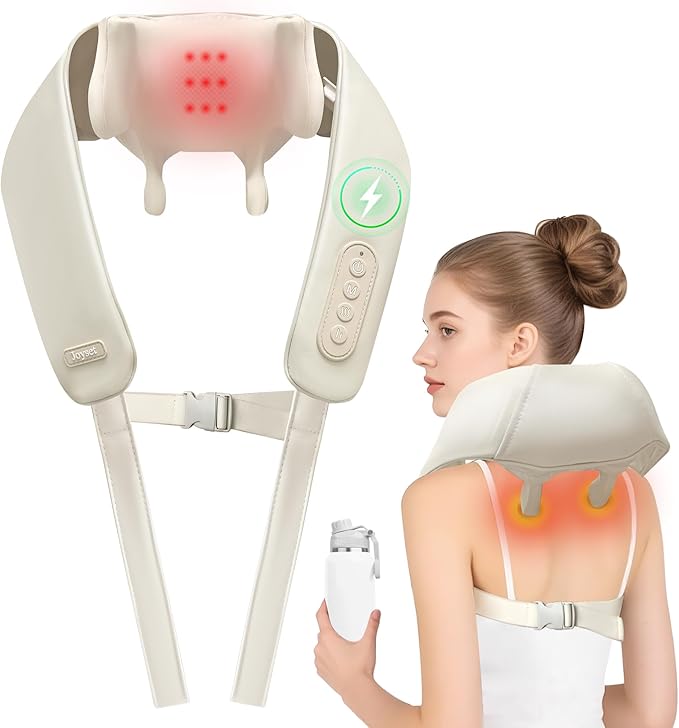 Joyset Neck Massager for Pain Relief Deep Tissue, Cordless Neck Massager and Shoulder with Heat, 6D Kneading Shiatsu Massage for Legs, Body, Chrismas, Birthday