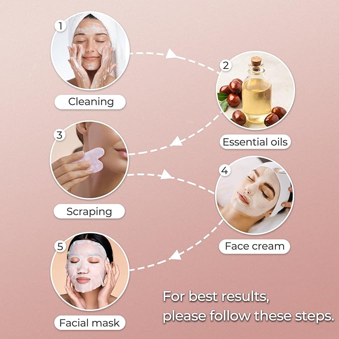 Gua Sha Facial Tools - Natural Jade Stone Guasha Tool for Face & Body,Massage Stick for Jawline Sculpting, Puffiness Reducing, Skin Care Gift, Anti-Aging Beauty Tool (Pink Stone)