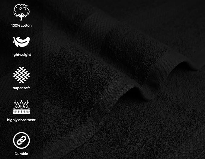 Avalon Towels Bath Towels for Bathroom 100% Cotton Black Bathroom Towels Pack of 6 (22x44 inches) - Quick Drying Bath Towels Set Small, Light Weight & Absorbent Perfect Gym & Pool Towel Set