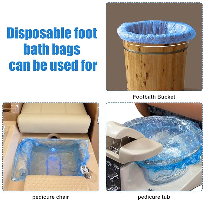 Transparent Blue Pedicure Liners Disposable, Pedicure Bowl Liners with Elastic Band, Unbreakable Pedi Liners Disposable, fits Most Pedicure Tub, for Pedicures Foot Spa Home Use (25pcs)