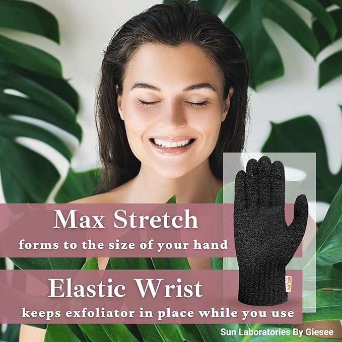 Sun Laboratories By Giesee Exfoliating Gloves 4 Pairs - Body Scrubber, Exfoliating Body Scrubber, Exfoliating Body Scrub, Self Tan Remover Mitt, Sunless Tanner Remover, Pre Tan Exfoliator, Tan Removal