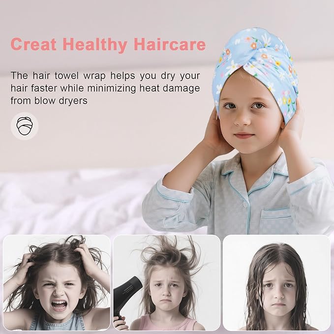 Unicorn Castle Microfiber Hair Towel for Kids 2Pack Hair Wrap Towels Absorbent Hair Drying Towel Wrap Hair Turbans for Curly Thick Hair,Purple Blue Flower