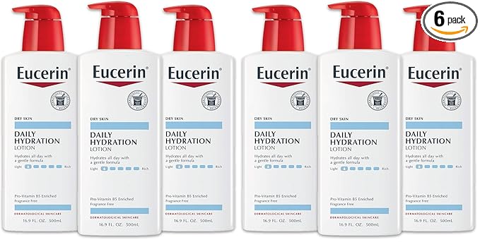 Eucerin Daily Hydration Body Lotion, Unscented Body Lotion for Sensitive Dry Skin, Holiday Gifts for Self Care, Pump Bottles,16.9 Fl Oz (Pack of 6)
