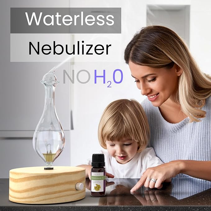 ArOmis Premium Glass Essential Oils Nebulizer - Waterless Diffuser for Aromatherapy - Handmade Oil Diffuser, Wooden Base, No Plastic, No Heat, No Battery, No LEDs - Solum Lux Merus