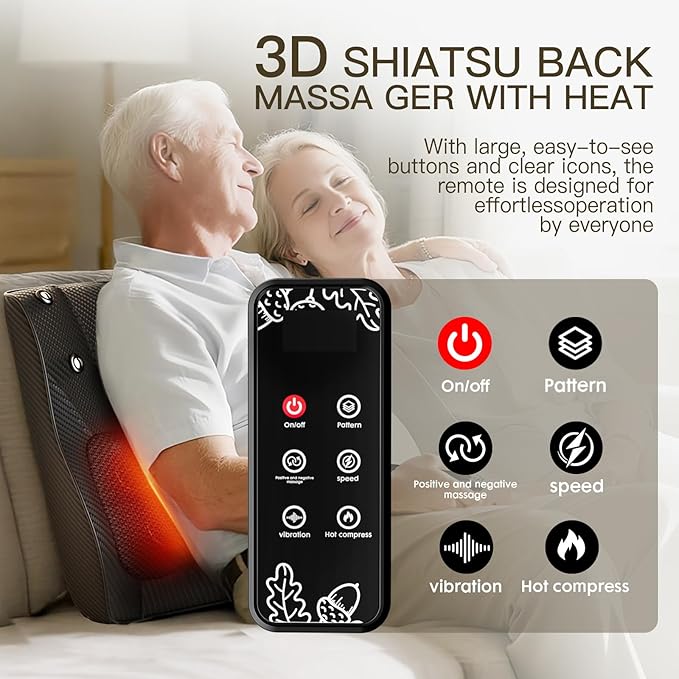 Back Massager with Heat, 4D Kneading Electric Massager for Neck Back Shoulder Leg Pain Relief, Cordless Portable Rechargeable for Home Office Car Use on Couch Bed, Valentine‘s Day Gift for Men Women
