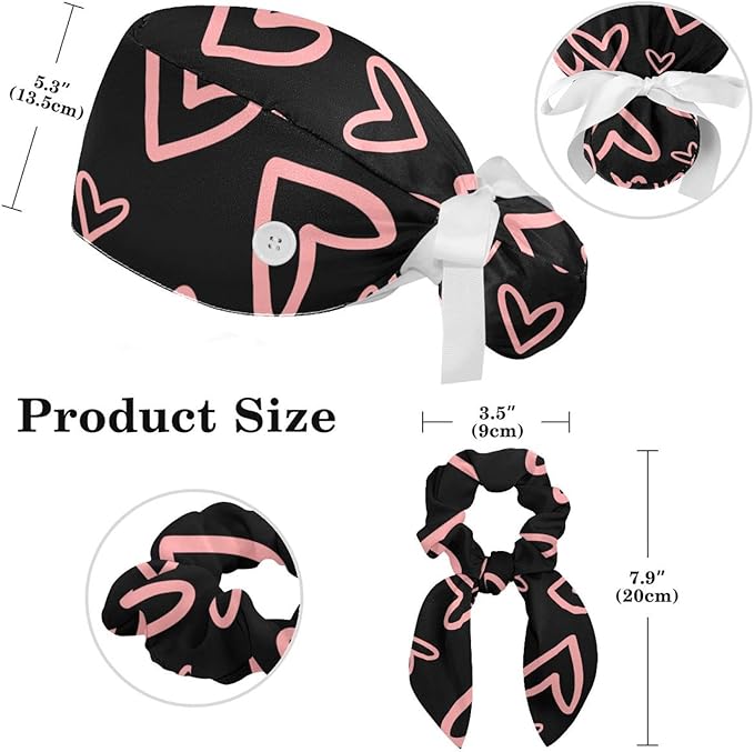 Ethnic Aztec Pattern Adjustable Scrub Cap Hat with Button, Working Hat Sweatband with Bow Hair Scrunchy for Woman