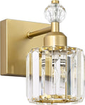 PRESDE Single Crystal Wall Sconce, Modern Gold Vanity Light Fixture, 1-Light Wall Lamp for Bathroom Bedroom Hallway