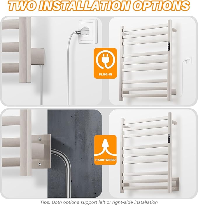 9 Bars Wall Mounted Towel Warmer, Heated Towel Rack for Bathroom, Smart Control with 24-Hour Timer, Plug-in or Hardwired Installation Hot Towel Rack, Stainless Steel Towel Warmer Rack