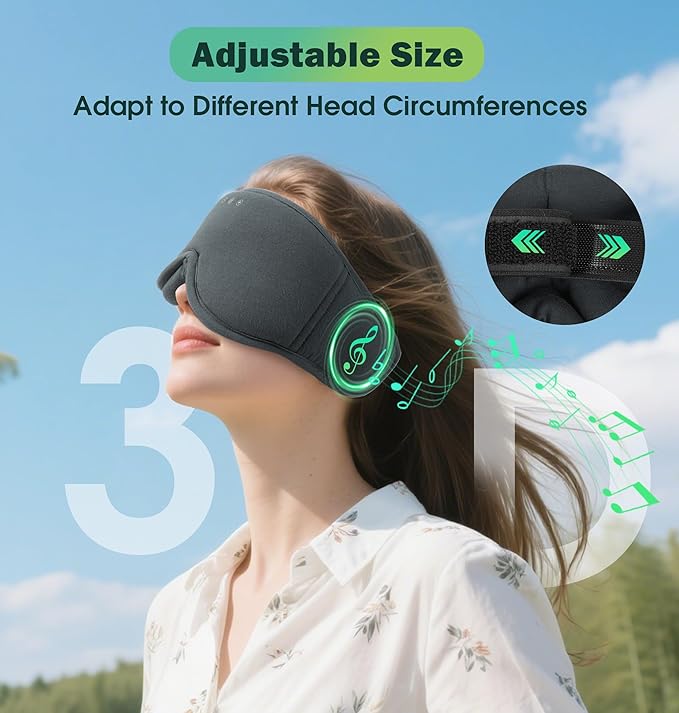 Sleep Mask with Headphones Bluetooth 5.4, LC-dolida Wireless Music Eye Mask for Sleeping Headphones with Soft Bamboo Cotton Cooling Breathable,Ultra-Thin Stereo Speaker for Side Sleepers-Charcoal