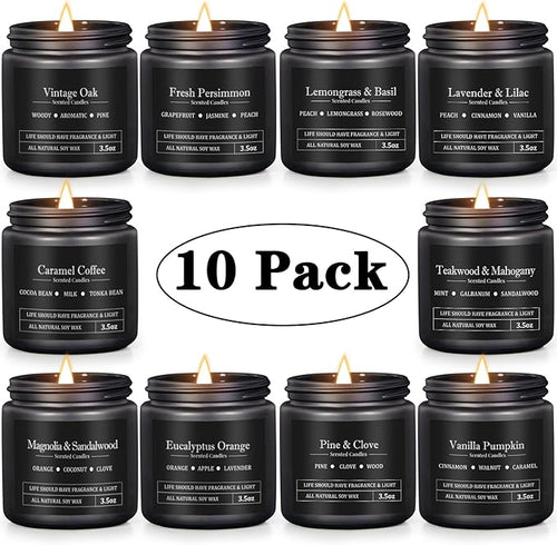 10 Pack Scented Candles for Men, Masculine Candle Gift Set with Woody & Fresh Scents, Soy Wax Aromatherapy Candles for Home, Gifts for Him, Boyfriend, Father's Day