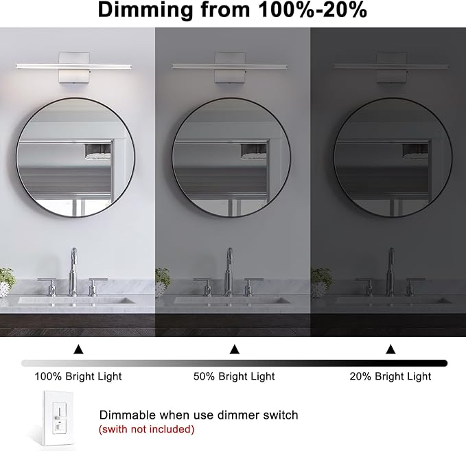 LED Brushed Nickel Vanity Lights for Bathroom Light Fixtures 5CCT Dimmable Vanity Light Bar Bathroom Lighting 15.7' Inch 12W