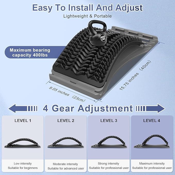 MINOLL Back Stretcher for Lower Back Pain Relief, Multiple Level Adjustable Arch Lumbar Back Cracker Board, Back Cracking Device, Back Massager for Scoliosis, Spine Decompression Support