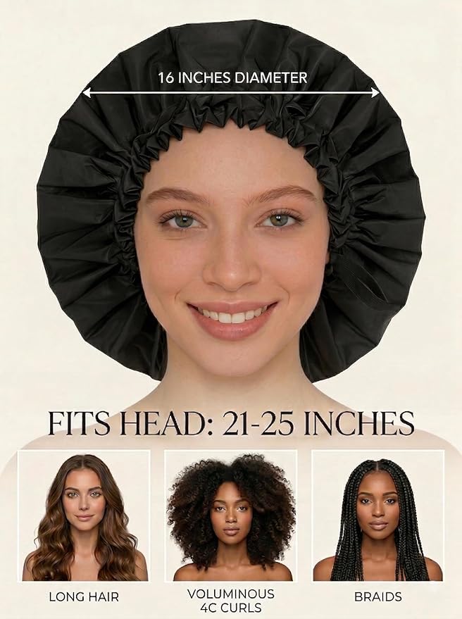 Aquior Shower Cap for Women, Extra Adjustable Shower Caps for Women Double-Layer Waterproof Reusable Hair Cap, Large Size Hair Cap for All Hair,for Girls Spa Bath,Soft and Comfortable (Back)