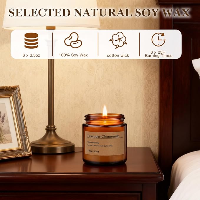 6-Pack Scented Candles for Home, 3.5 Oz Soy Wax Candles Gift Set with Lavender Chamomile & Eucalyptus Mint for Brithday Gifts Women, Mothers Day