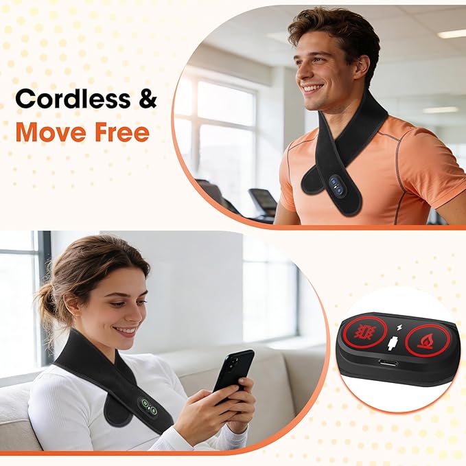Cordless Neck Heating Pad Massager,3000mAh Rechargeable Neck Massager with Heat,Electric Heated Neck Wrap for Pain with 3 Levels Heat & 3 Vibration Modes