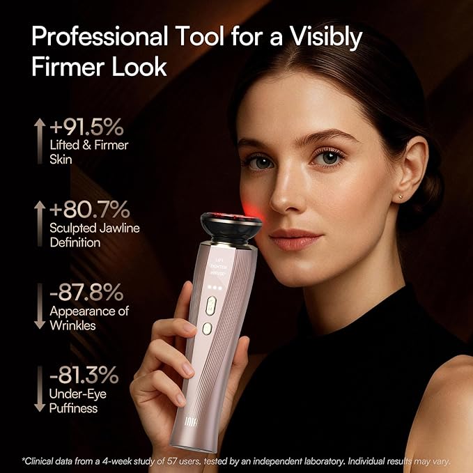 INIA Flare 3-in-1 Microcurrent Facial Device Red Light Therapy for Face and Neck Massager Tool with Heat & Vibration for Skincare Puffiness, Firming, Smoothing