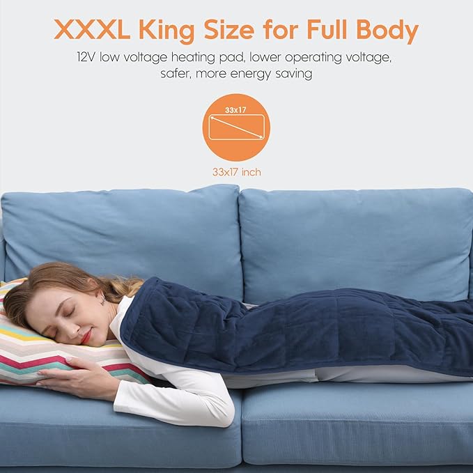 OKK Weighted Heating Pad, Heating Pad for Back Pain Relief, 33"x17" Extra Large Full Body Weighted Heated Pad for Cramps Neck Shoulder, 2lb, 3 Heat Settings, 3 Hours Auto Off Heat Pad