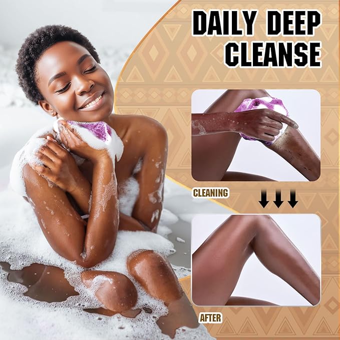 5 Pieces African Net Sponge – Deep Cleansing & Exfoliating Mesh for Glowing Skin – Stretchable, Quick-Dry Material for Daily Shower Use (Green, Purple, Orange, Gray, White)