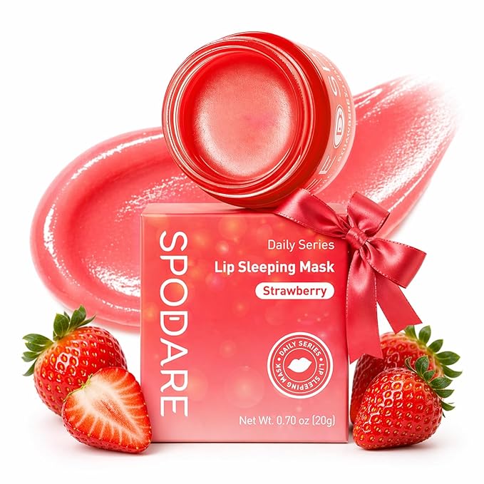 SPODARE Strawberry Sleeping Lip Mask 20g - Overnight Lip Treatment, Lip Care Hydration, Repair for Dry Cracked Lips, Soft and Nourished Lips, Birthday Gifts for Women & Teens