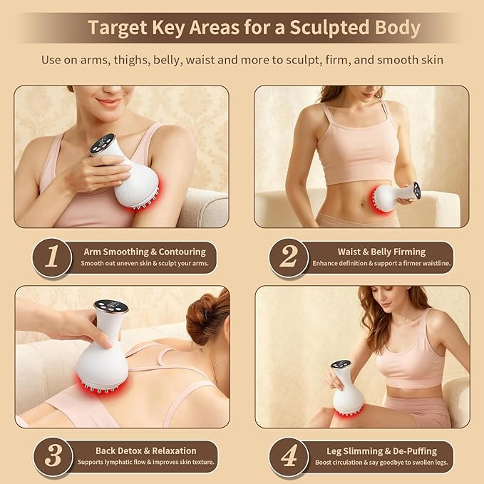 Body Sculpting Machine, Lymphatic Drainage Massager & Anti Cellulite Massage Tool, Helps Reduce Stretch Marks & Cellulite, Pain Relief Devices for Legs, Arms & Belly, Body (White)