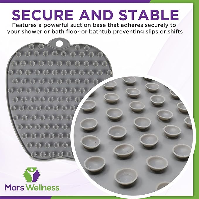 MARS WELLNESS Shower Foot Scrubber and Massager - Foot Scrubber in Shower - Suction Foot Scrubber - Cleaner and Massager Mat - Improves Circulation - Easy to Store - Gray