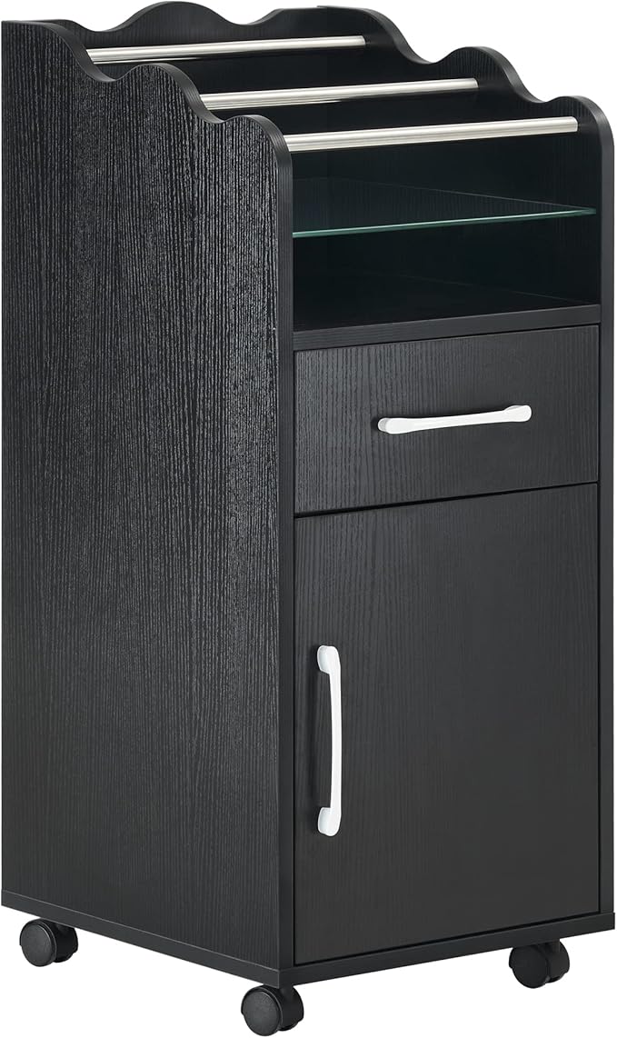 BarberPub Salon Cart with Storage Cabinet with with Drawers Engineered Wood, Rolling Salon Cart for Hair Stylist, Barber Trolley with Wheels, Beauty Organizer 2013 (Black)