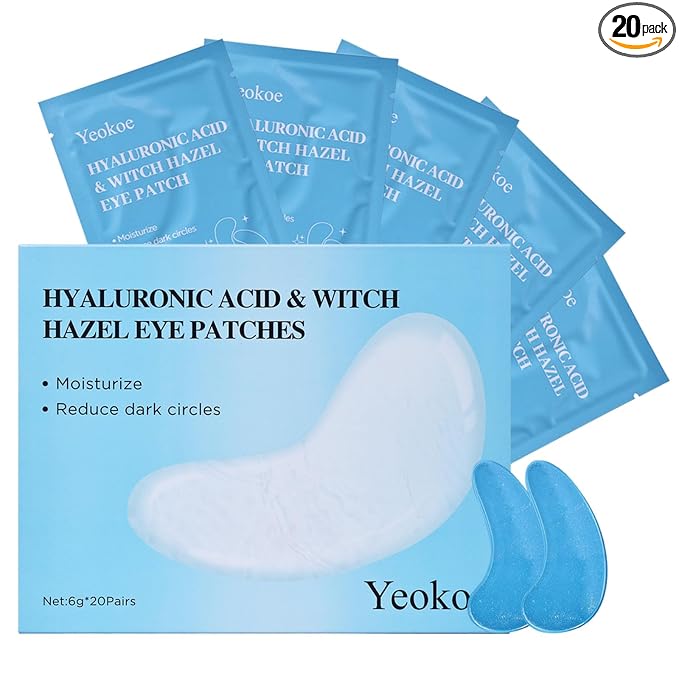 Yeokoe Under Eye Patches for Dark Circles,Puffy Eyes,20 Pairs Face Masks SkinCare With Hyaluronic Acid Witch Hazel for Moisturize