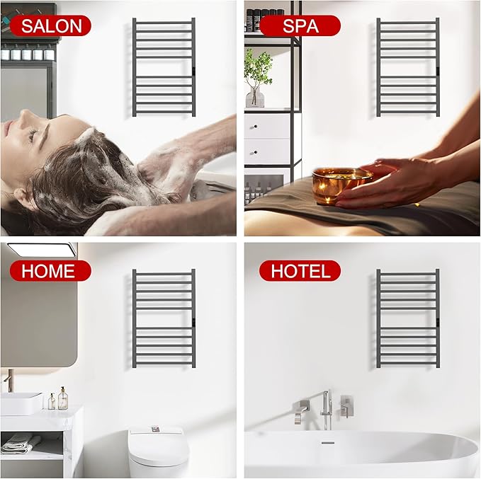 Heated Towel Racks for Bathroom, Wall Mounted Electric Towel Warmer Racks with Timer & Temperature Control, 10 Bar Stainless Steel Towel Heater for Bathroom, Gunmetal Grey, Plug-in