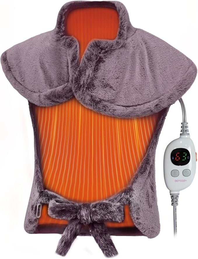 GOTCOZY Wareable Heating Pad for Back Pain Relief, 26"x35" Electric Heat Pad with Neck and Shoulder，6 Heat Settings & 1-3H Auto Shut Off, Machine Washable, Gifts for Women, Men, Mom, Dad (Wine Red)