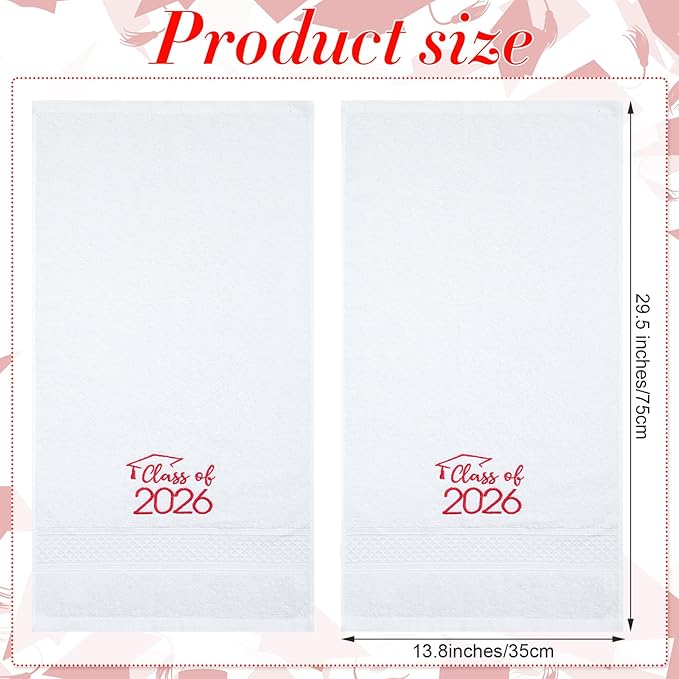 MASHAN Class of 2026 Graduation Hand Towels 3 Pack,100% Cotton Soft Absorbent Bathroom Towels,Senior 2026 Graduation Gift for Girls Boys,Red Decorative Towels 14x30 Inch