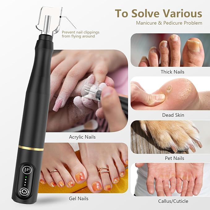 TUOBEO Cordless Nail Drill Electric Rechargeable File Kit, Professional Efile Acrylic Gel Nail Polish Remover Pedicure Manicure Machine Portable Set with 11 Bits 56 Sanding Bands for Salon Black
