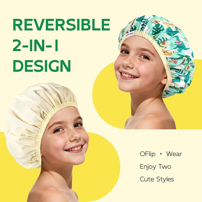 Years calm Kids Shower Cap, Waterproof Reusable Cartoon Bath Cap with Double Layers & Soft Elastic Band, Washable shower cap for kids, Great for Daily Bath