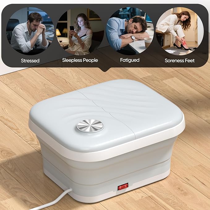 LUBBYGIM New Collapsible Foot Spa Bath with Heat, Foldable Foot Bath Massager with Bubble, Red Light, 6 Shiatsu Massage Rollers, Foot Soaking Tub with Temperature Control for Soft Feet & Relax(Gray)