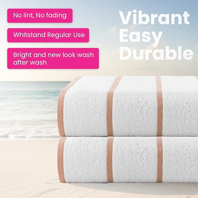 CASA COPENHAGEN Cabana Pool 4Pcs 100% Egyptian Cotton Large Designer Beach Towels Gift Set- White Beige, 500GSM, 55"x27", 4 Beach Bath Towels (Box Pack, Set for Women & Men)