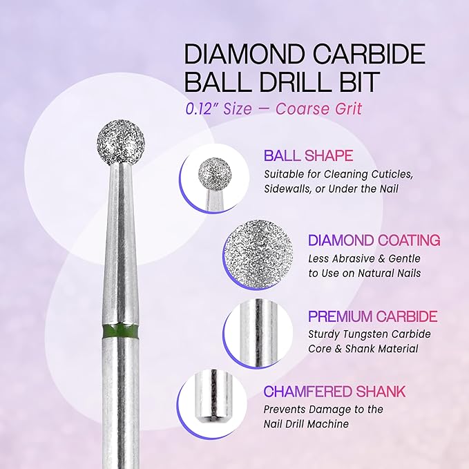PANA 3/32” Diamond Nail Drill Bit (Coarse Grit) - Professional Cuticle Nail Drill Bits for Acrylic Gel Nails Dry Manicure Pedicure Shape Remove Tools (Ball Bit, Style 04)