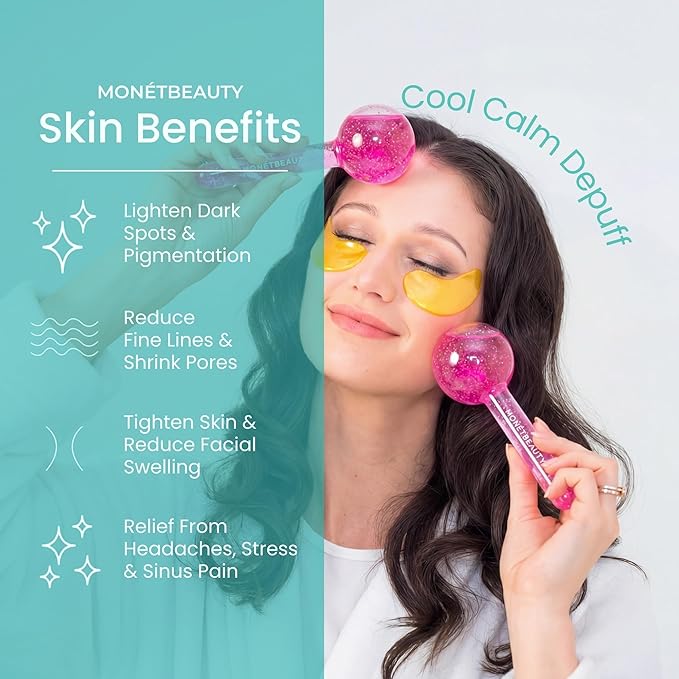 MonétBeauty Ice Globes for Face, Freezer Safe and Highly Effective Facial Globes for Daily Beauty Routines, Face Roller to Tighten Skin, Reduce Puffiness, Enhance Circulation and Complexion (Pink)