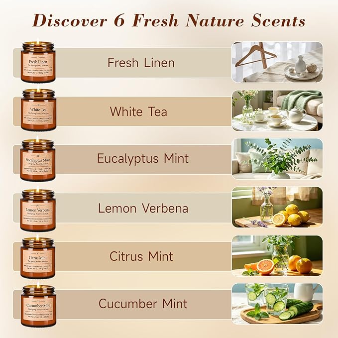 12 Pack Scented Soy Candles Set, 3.5oz Glass Jar Aromatherapy Candles, 20-25H Long Lasting Burn, Fresh Spring & Summer Fragrances, Natural Soy Wax for Home, Gift for Women Birthday Mother's Day