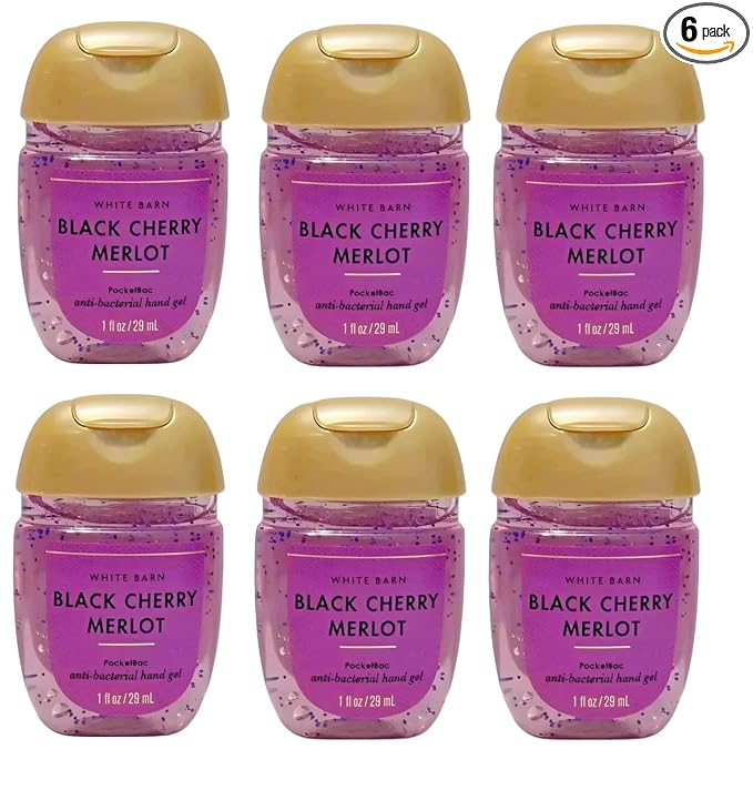Bath and Body Works Classic and Seasonal Scents Pocketbac Gel Sanitizers - Pack of 6-1 oz each (Black Cherry Merlot)