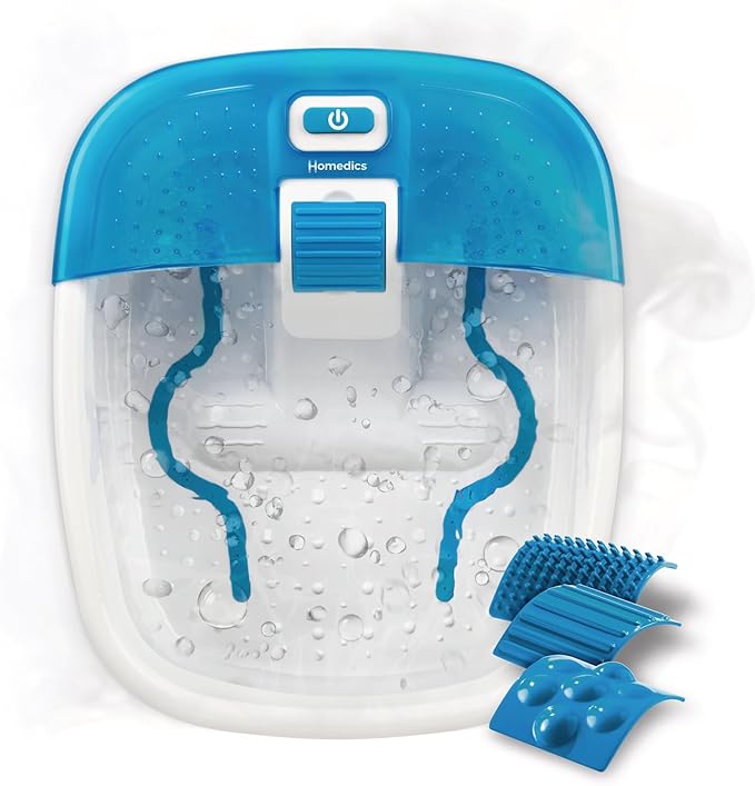 HoMedics Bubble Bliss Deluxe Foot Spa with Heat Massaging Arch, 3 Acupressure Attachments, Splash Guard, Raised Nodes Creates Bubbles, Improves Circulation, Soothe Tired Muscles