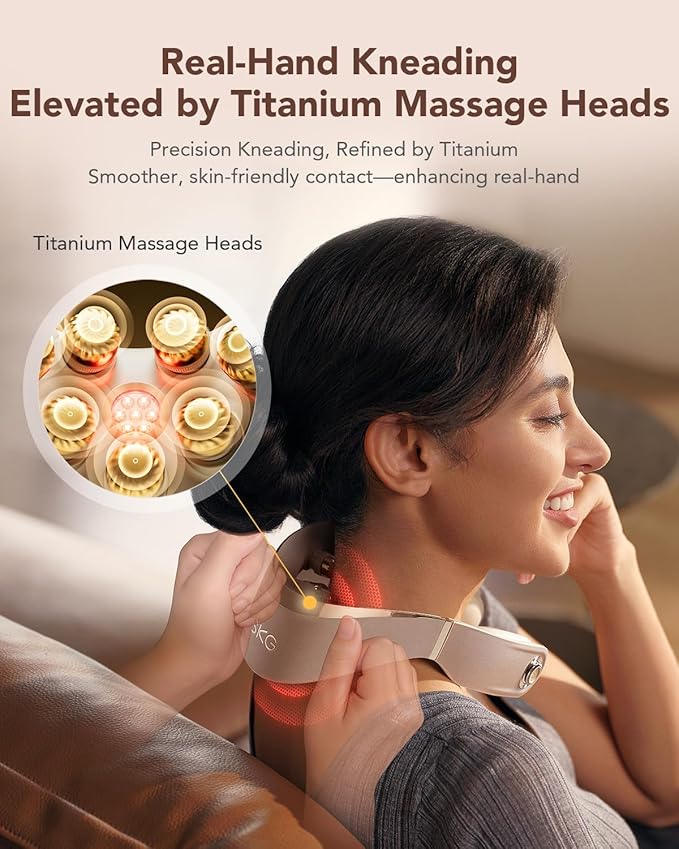 SKG G7 Pro Fold 3.0 Neck Massager for Pain Relief Deep Tissue Vibration Cordless Travel Massager, Mother's Day Innovative Foldable 3D Neck Massager Gifts for Office Home Car Travel, Gold Titanium