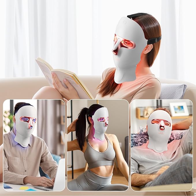 ONLUKY Red Light Therapy Mask for Face,Cordless LED Face Mask Light Therapy,USB C Rechargeable,Infrared Lights Masks for Home Working Travel Yoga Sleep