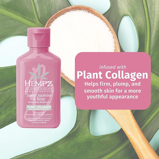 Hempz Mini Collagen-Infused Jasmine & Rose Body Moisturizer, 2.25 oz - Paraben-Free, Vegan, Cruelty-Free (Pack of 2)