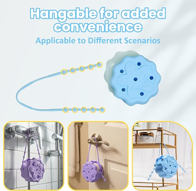 2 Packs Shower Steamer Tray, Hangable and Reusable Shower Steamer Holder/Hanger, Bath Bombs Shower Accessory, Aromatherapy Diffuser Containers, Silicone Material, Purple and Blue
